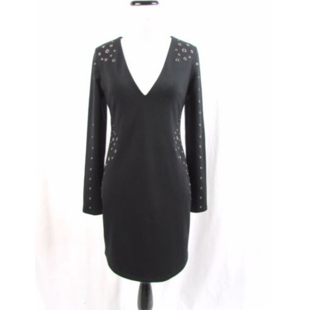 Express Black Silver Grommet Ponte Mini Dress